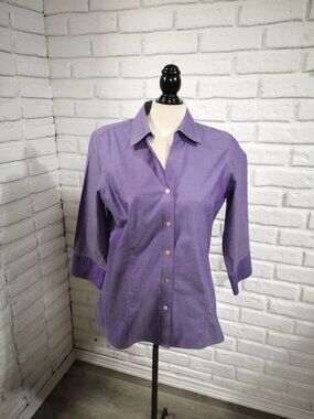 Foxcroft Woman's Size 10 Purple Non Iron Fitted Fit 3/4 Sleeves Shirt
